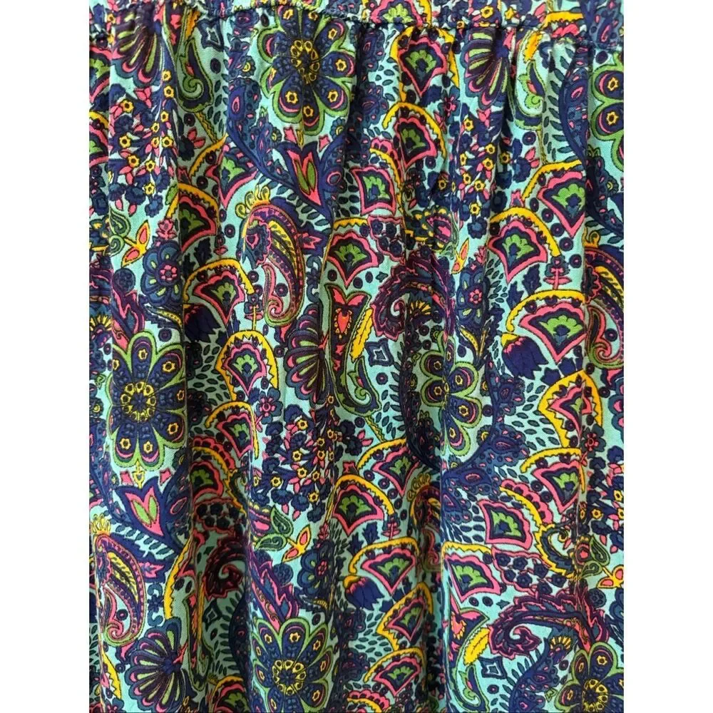 American & Beyond Caftan Dress/Swim Cover Teal Paisley Size M Festival, Resort